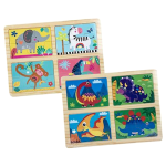 Wooden Tray Puzzle, 4 in 1 set of 4 x 4 Piece Puzzles